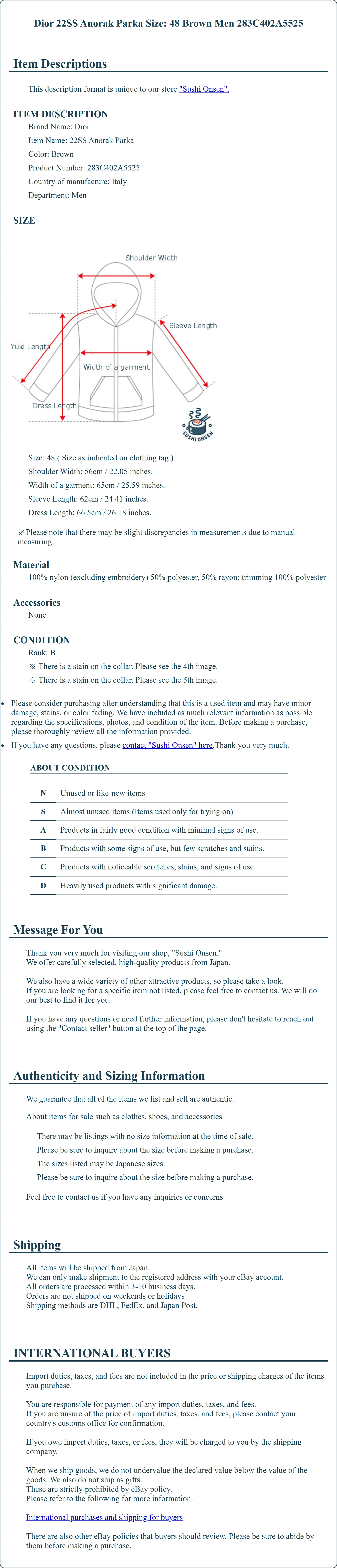 Product Details for Sushi Onsen