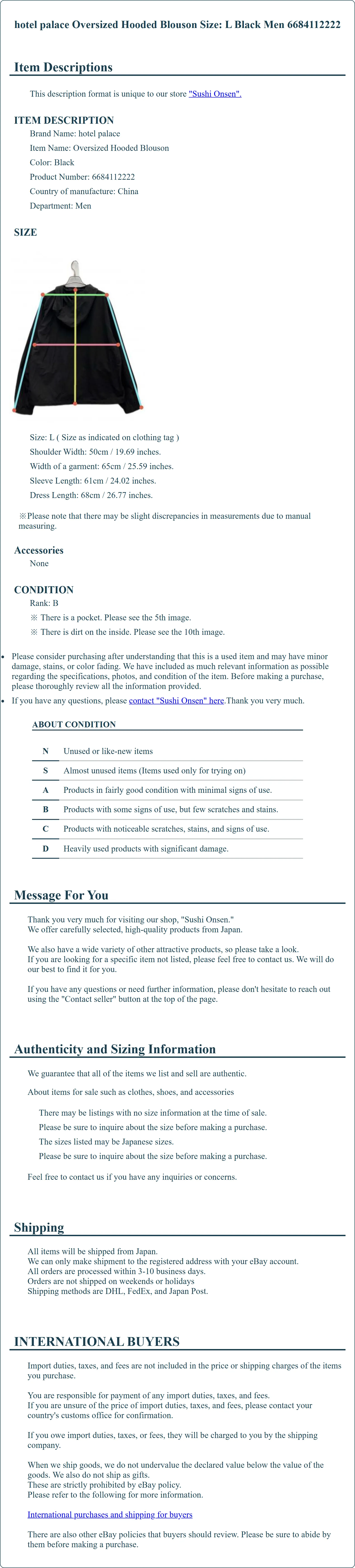 Product Details for Sushi Onsen