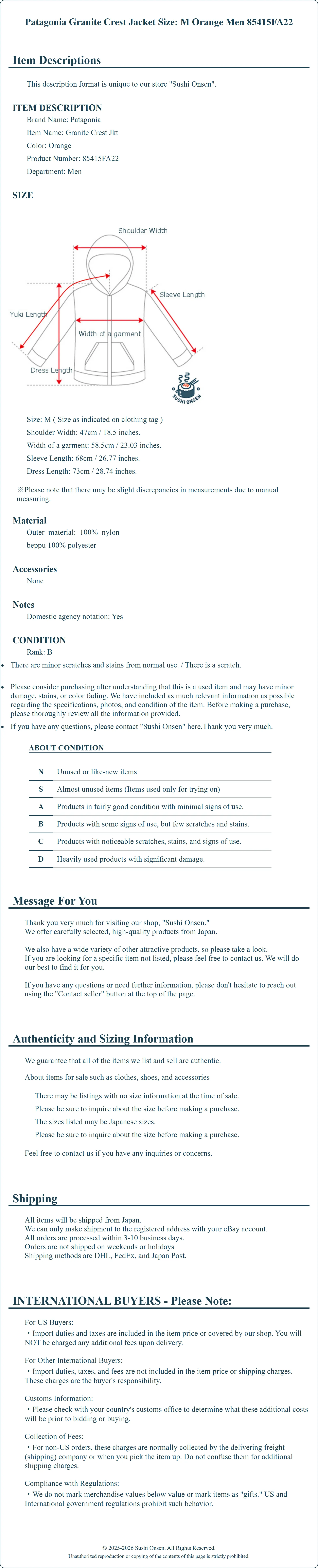 Product Details for Sushi Onsen